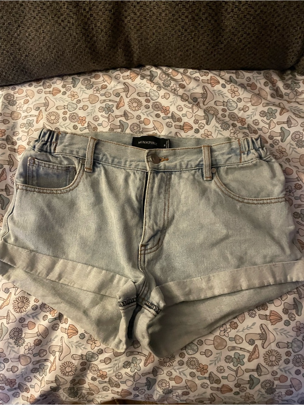 MINKPINK Light Blue Washed Denim Roll-Cuff Shorts